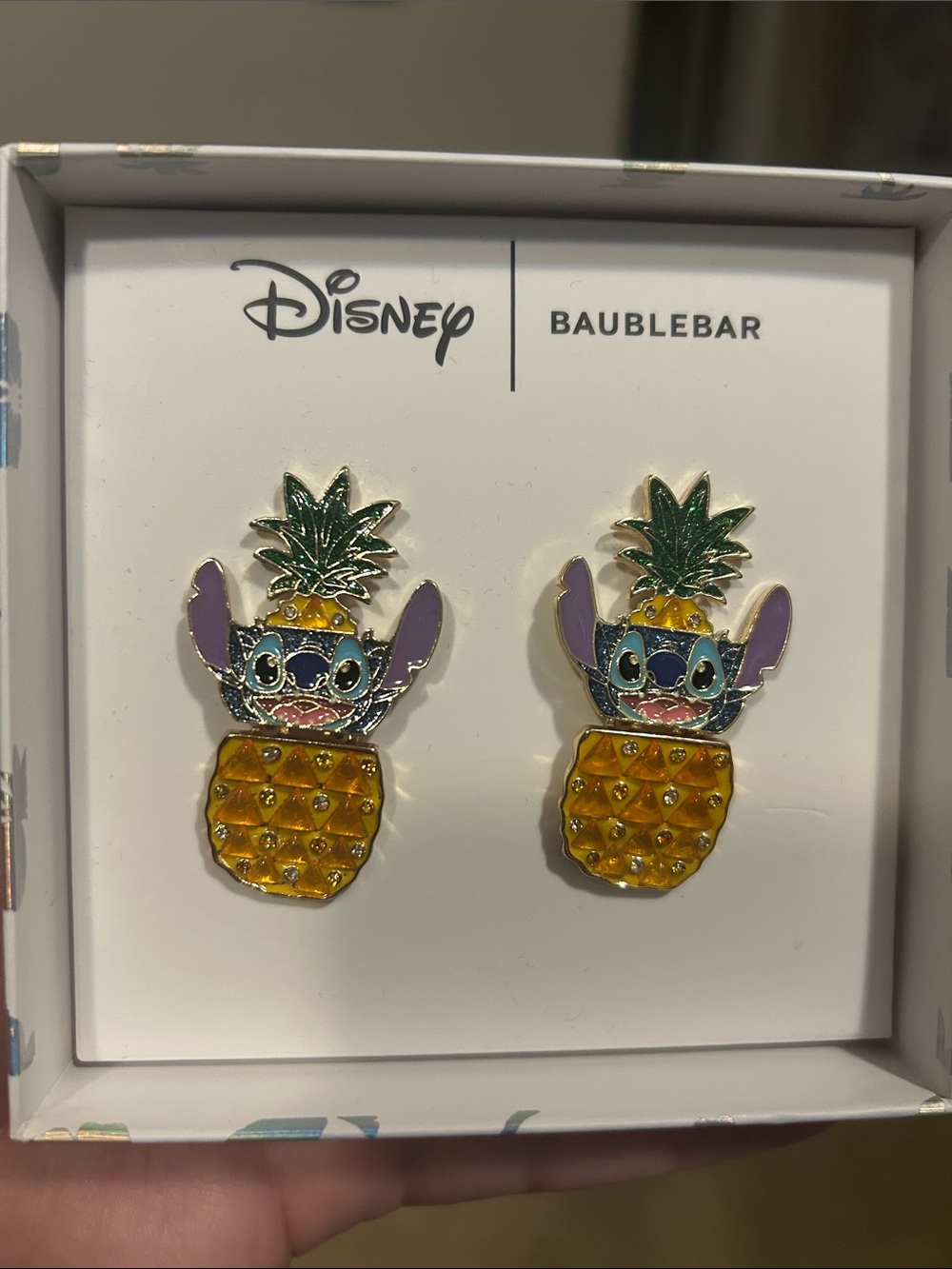 BaubleBar Disney Purple & Yellow Stitch Pineapple Stud Earrings